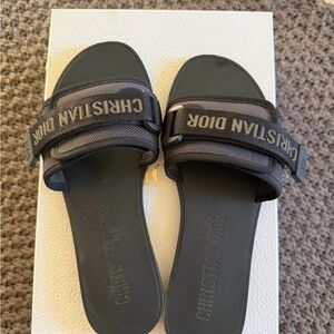 Christian Dior Black Slide Sandals with Logo Strap - Diorevolution 38